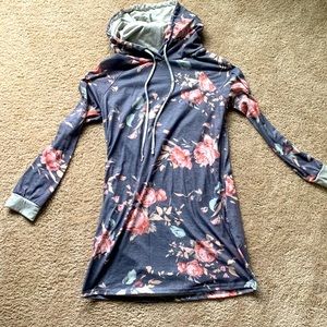 Hooded dress with pockets romantic floral